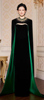 Kallie Sheath Cape Sleeved Velvet Floor Length Dress - MEAN BLVD