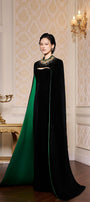 Kallie Sheath Cape Sleeved Velvet Floor Length Dress - MEAN BLVD
