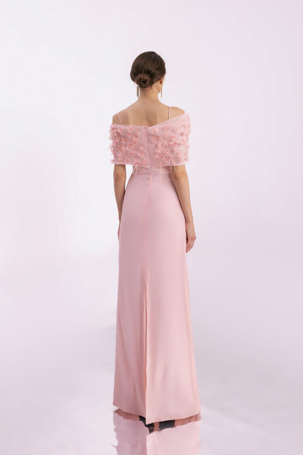 Kamila A-line Flower Applique Mesh Taffeta Floor Length Dress - MEAN BLVD