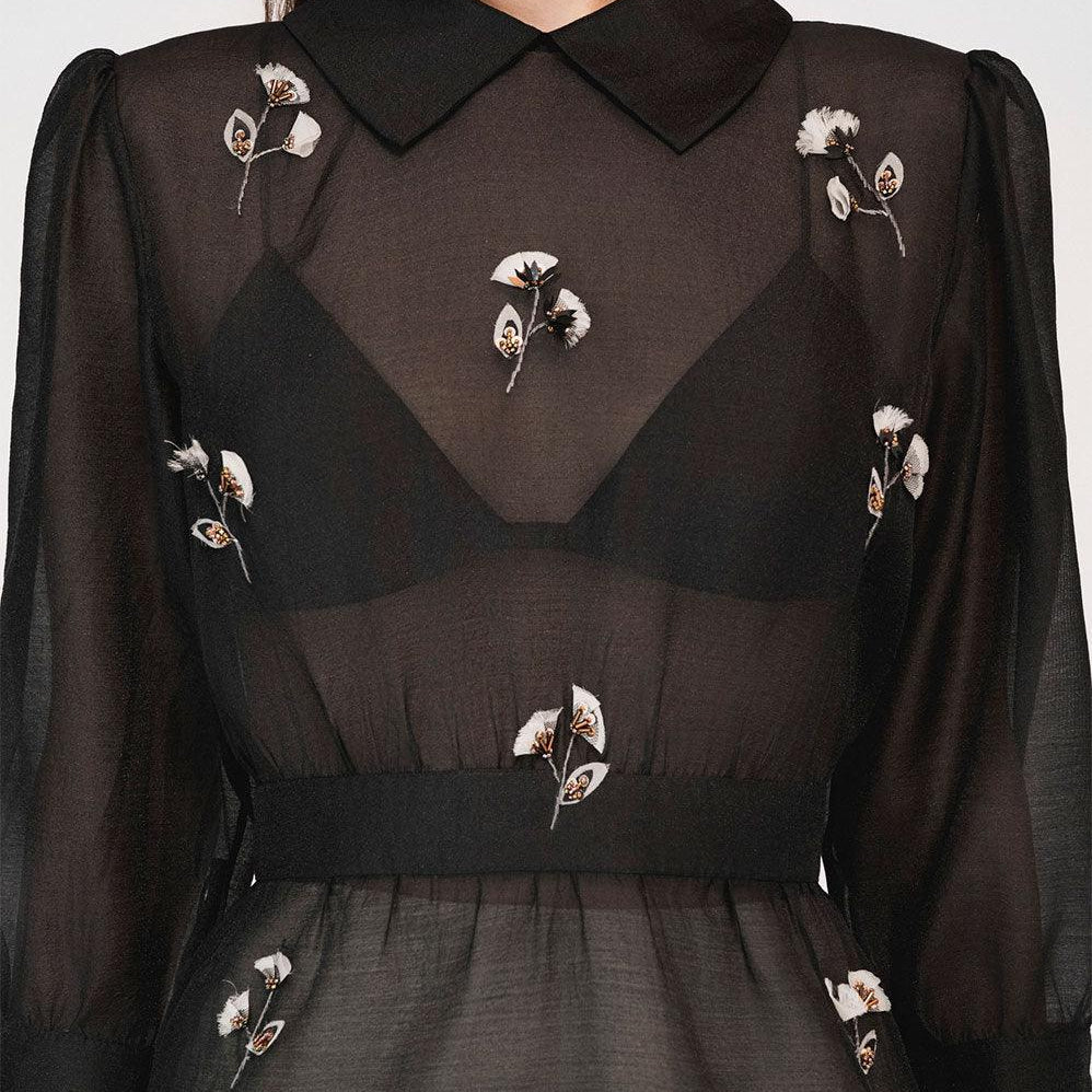 Kamiyah Peplum Flower Applique Organza Top - MEAN BLVD