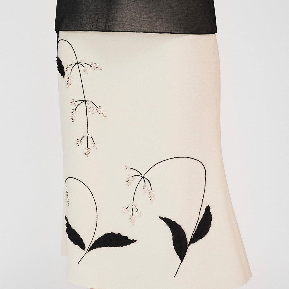 Kamiyah Trumpet Flower Applique Taffeta Calf Length Skirt - MEAN BLVD