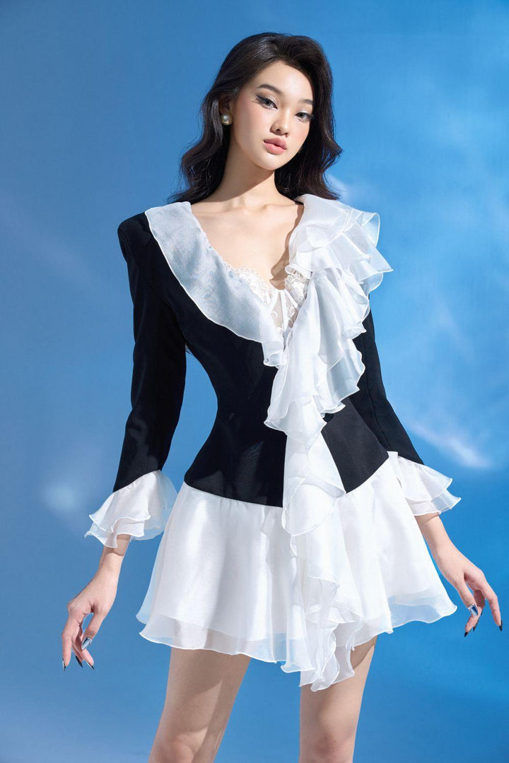 Kamote Flared Ruffle Collar Cotton Polyester Mini Dress - MEAN BLVD