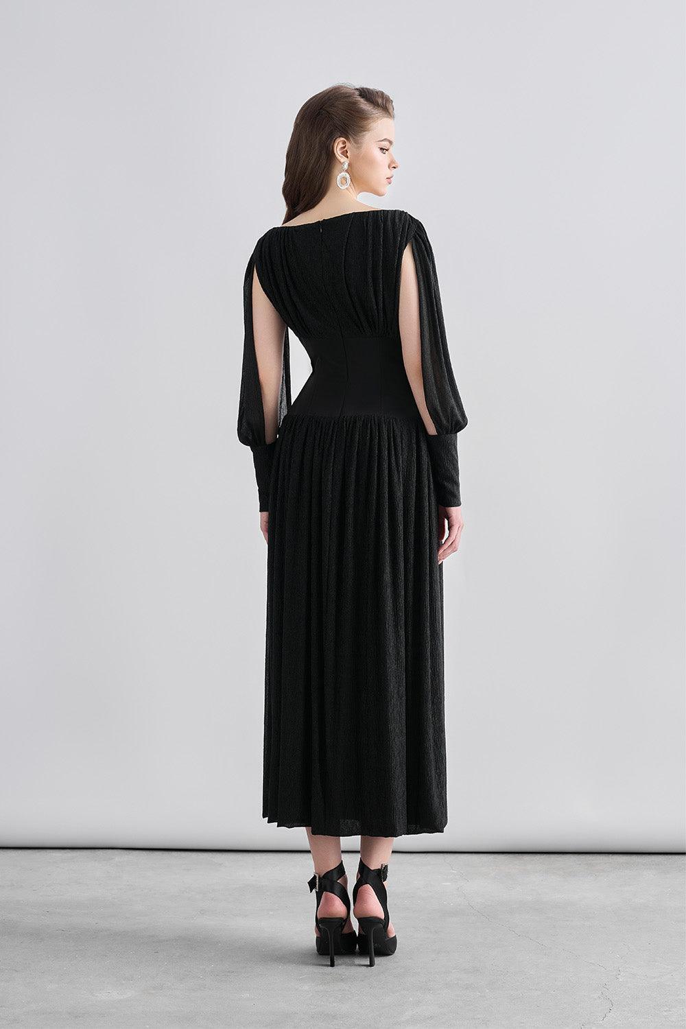 sheer corset midi dress BCBGMAXAZRIA Sheer Corset Midi Dress in Black