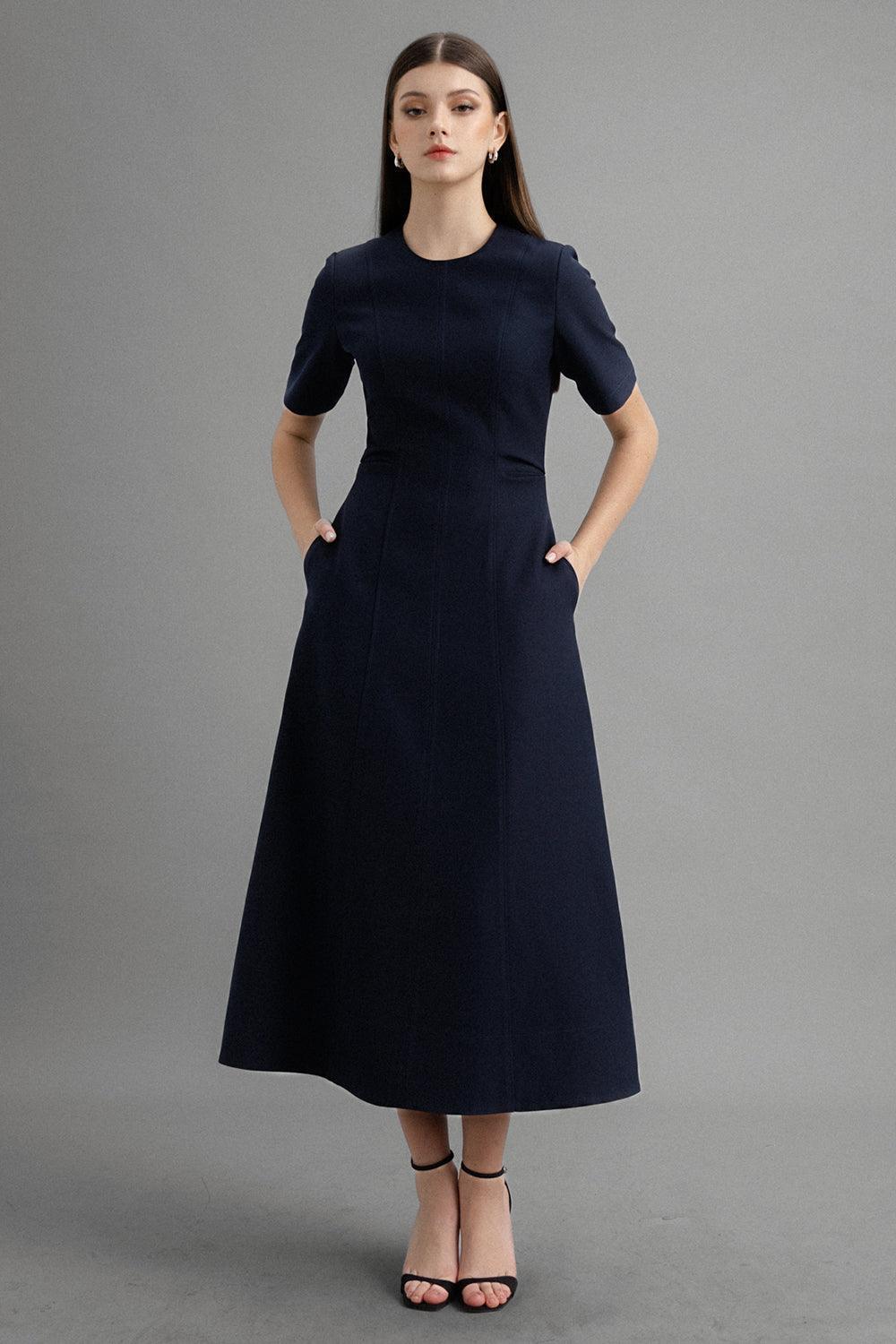 Karen A-line Round Neck Polycotton Midi Dress - MEAN BLVD