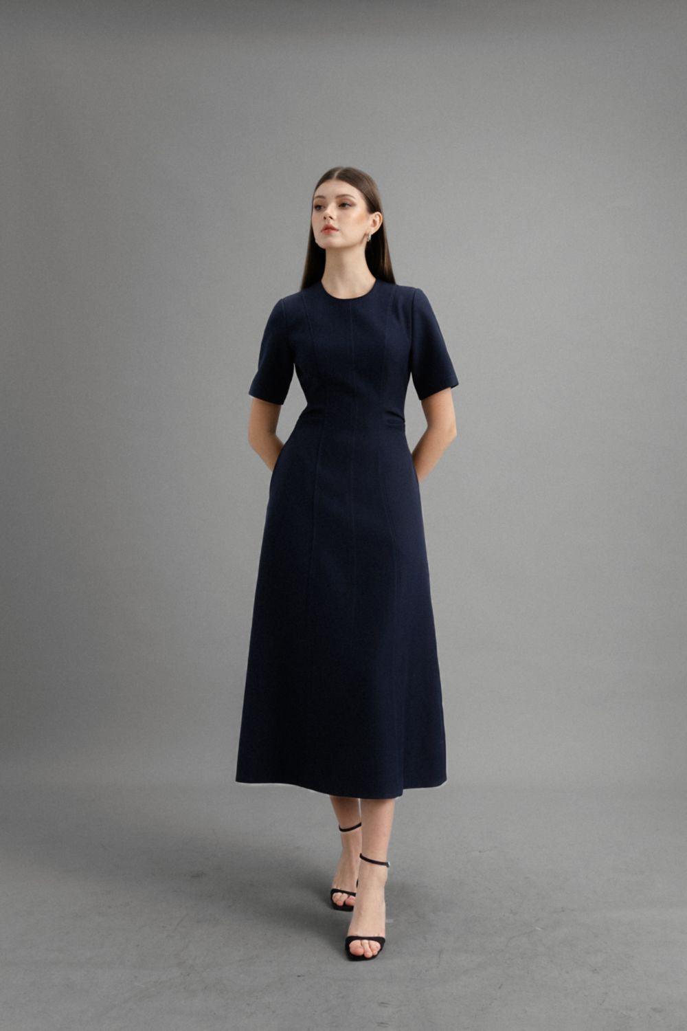 Karen A-line Round Neck Polycotton Midi Dress - MEAN BLVD