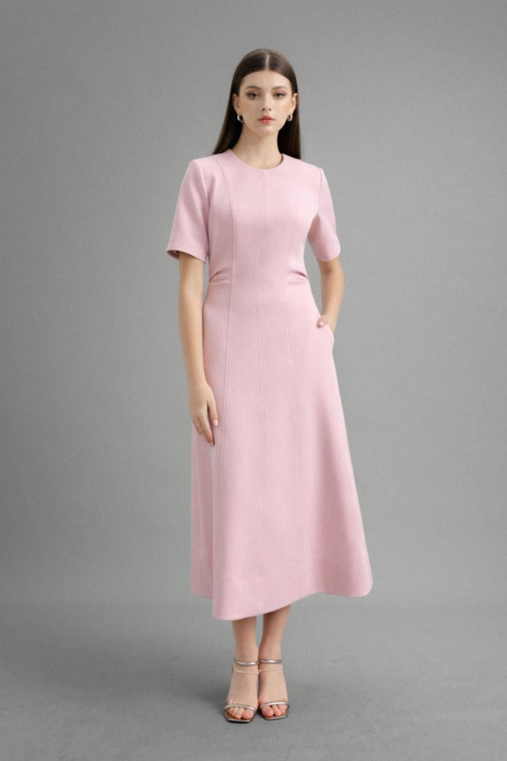 Karen A-line Round Neck Polycotton Midi Dress - MEAN BLVD