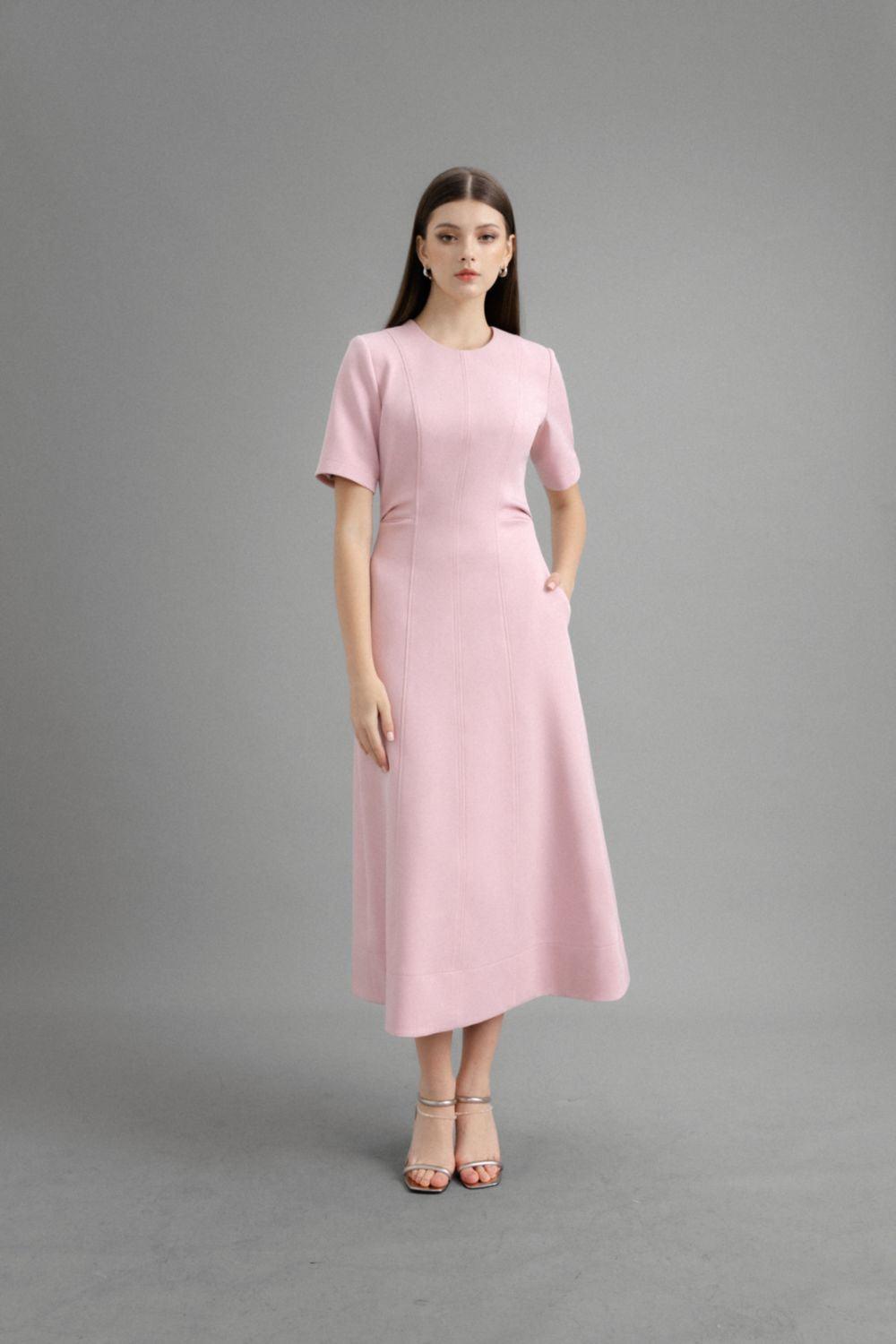 Karen A-line Round Neck Polycotton Midi Dress - MEAN BLVD