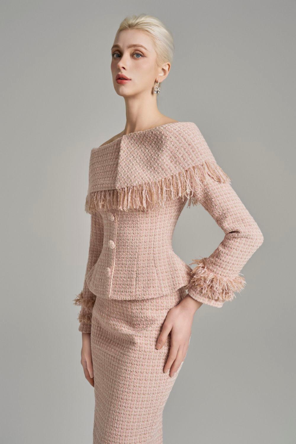 Kassidy Peplum Off-Shoulder Tweed Top - MEAN BLVD