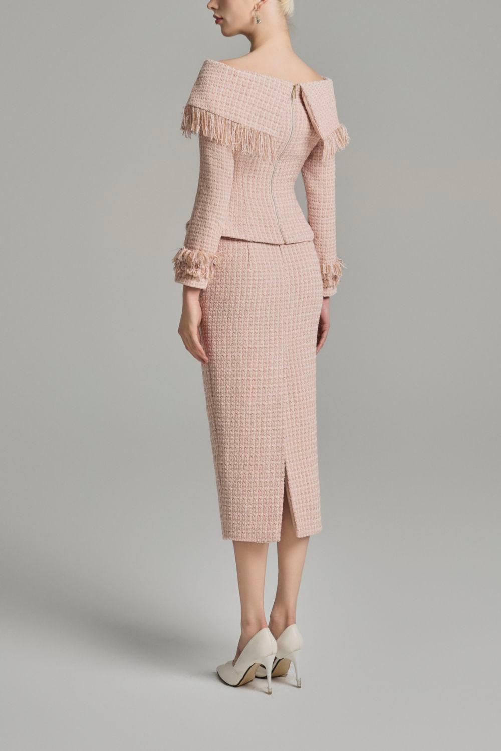 Kassidy Peplum Off-Shoulder Tweed Top - MEAN BLVD