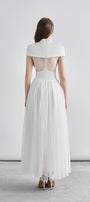 Kathryn Fit and Flare Cape Shoulder Chanel Maxi Dress - MEAN BLVD