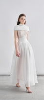 Kathryn Fit and Flare Cape Shoulder Chanel Maxi Dress - MEAN BLVD