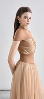 Kathryn Fit and Flare Cape Shoulder Chanel Maxi Dress - MEAN BLVD