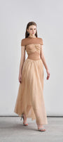 Kathryn Fit and Flare Cape Shoulder Chanel Maxi Dress - MEAN BLVD