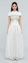 Kathryn Fit and Flare Cape Shoulder Chanel Maxi Dress - MEAN BLVD