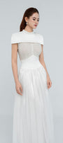 Kathryn Fit and Flare Cape Shoulder Chanel Maxi Dress - MEAN BLVD