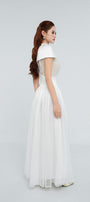 Kathryn Fit and Flare Cape Shoulder Chanel Maxi Dress - MEAN BLVD