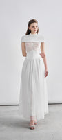 Kathryn Fit and Flare Cape Shoulder Chanel Maxi Dress - MEAN BLVD