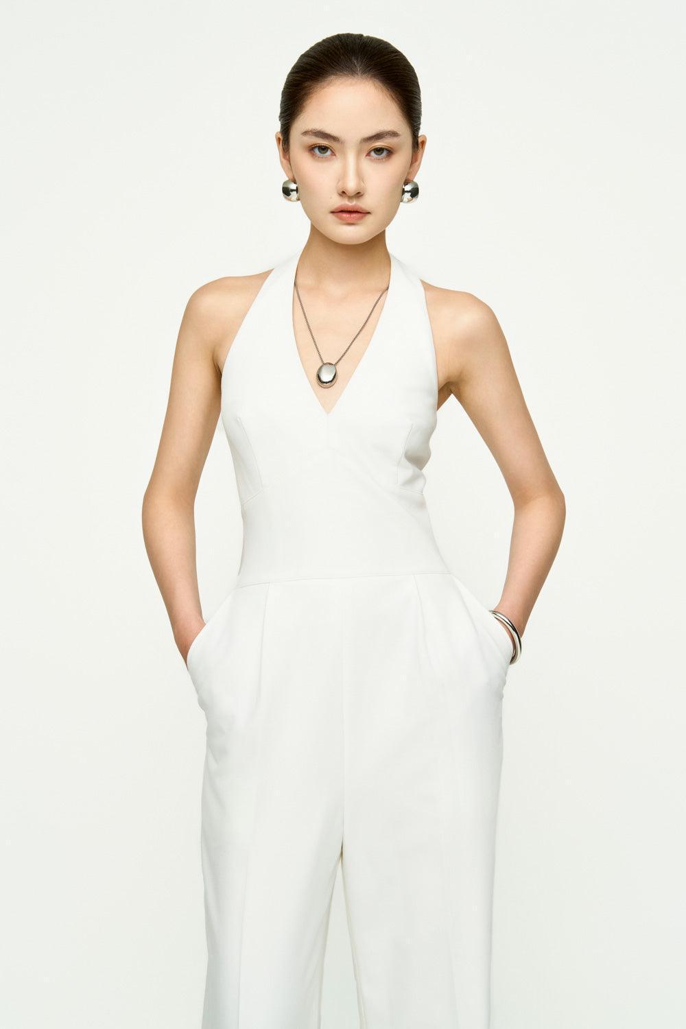 Katie Halter Side Pocket Twill Floor Length Jumpsuit - MEAN BLVD