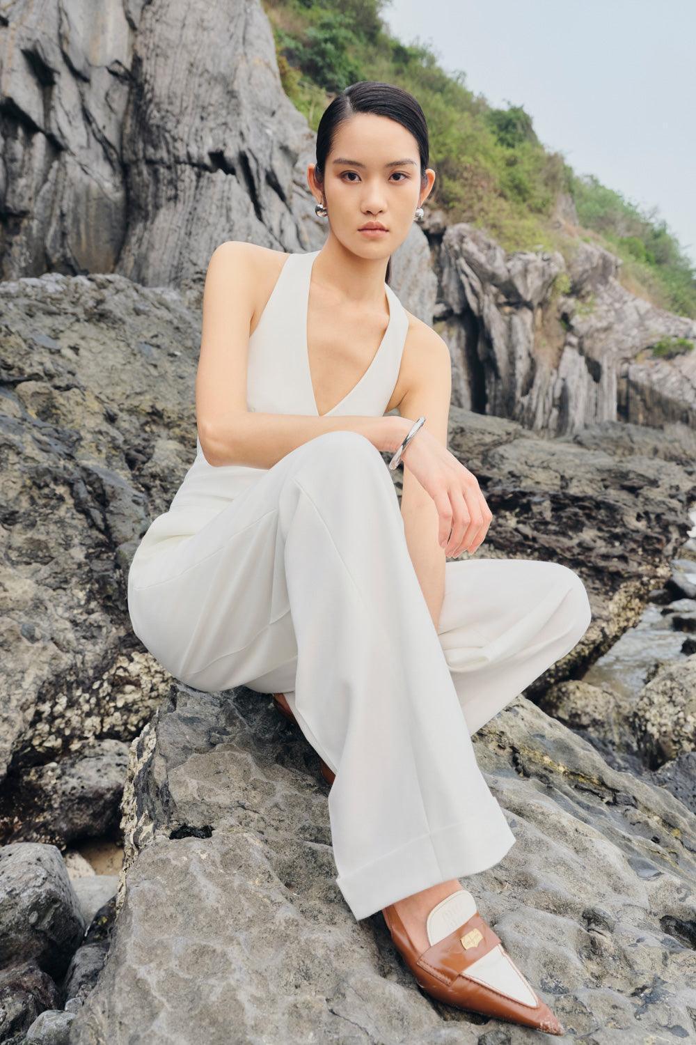 Katie Halter Side Pocket Twill Floor Length Jumpsuit - MEAN BLVD