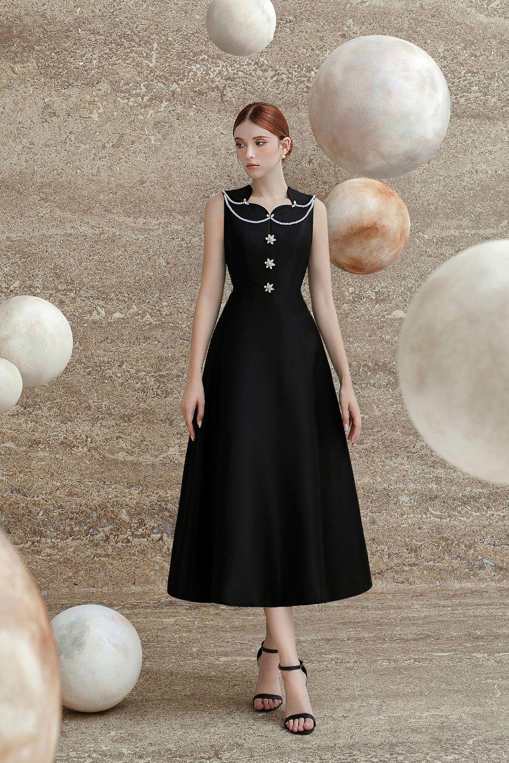Katy A-line Sleeveless Trerena Taffeta Midi Dress - MEAN BLVD