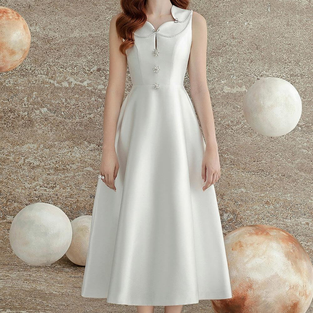 Katy A-line Sleeveless Trerena Taffeta Midi Dress - MEAN BLVD