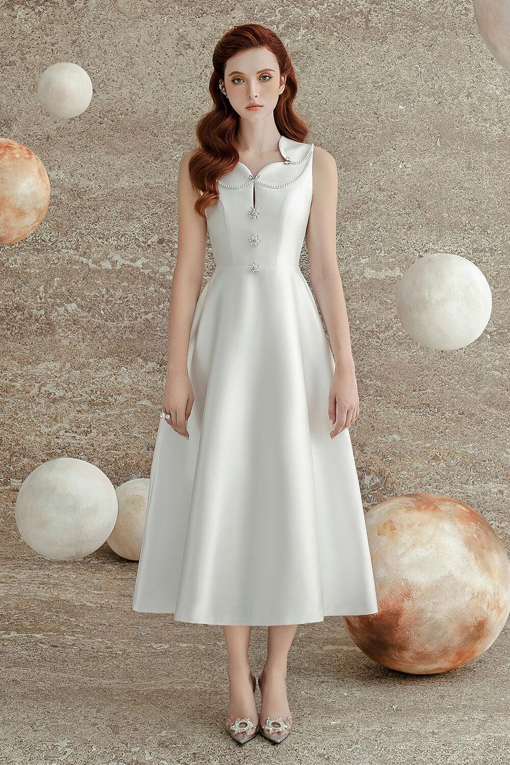 Katy A-line Sleeveless Trerena Taffeta Midi Dress - MEAN BLVD