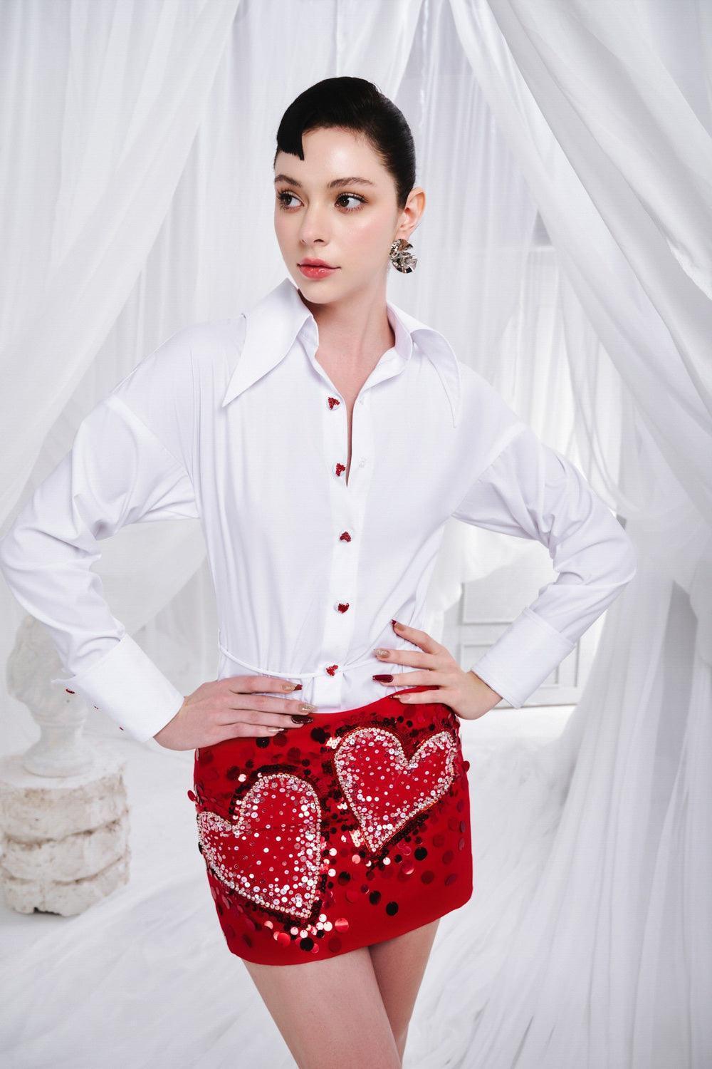 kate mini dress Women's Kaydence A-line Sequin Kate Mini Dress S/M/L White&Red MEAN BLVD