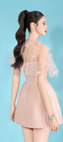 Keira A-line Cape Shoulder Taffeta Mini Dress - MEAN BLVD