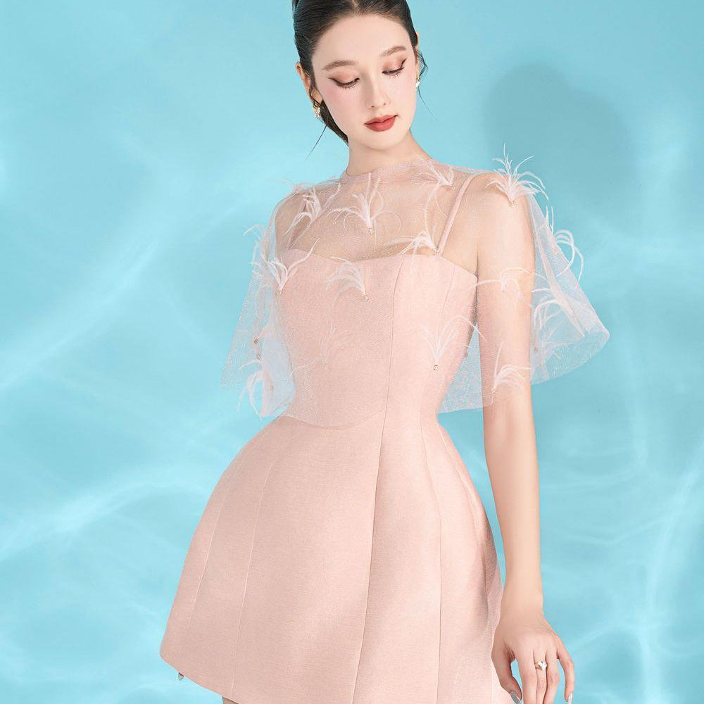 Keira A-line Cape Shoulder Taffeta Mini Dress - MEAN BLVD