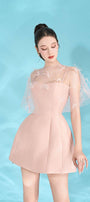 Keira A-line Cape Shoulder Taffeta Mini Dress - MEAN BLVD