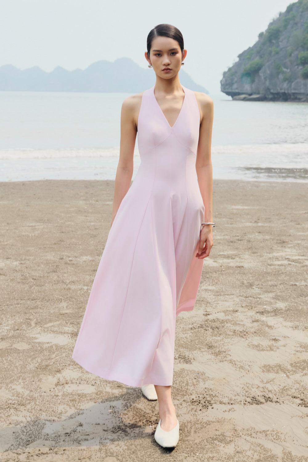 Kelly Halter Sleeveless Crepe Ankle Length Dress - MEAN BLVD