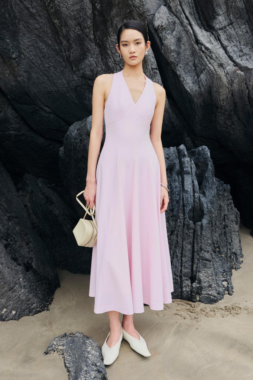 Kelly Halter Sleeveless Crepe Ankle Length Dress - MEAN BLVD