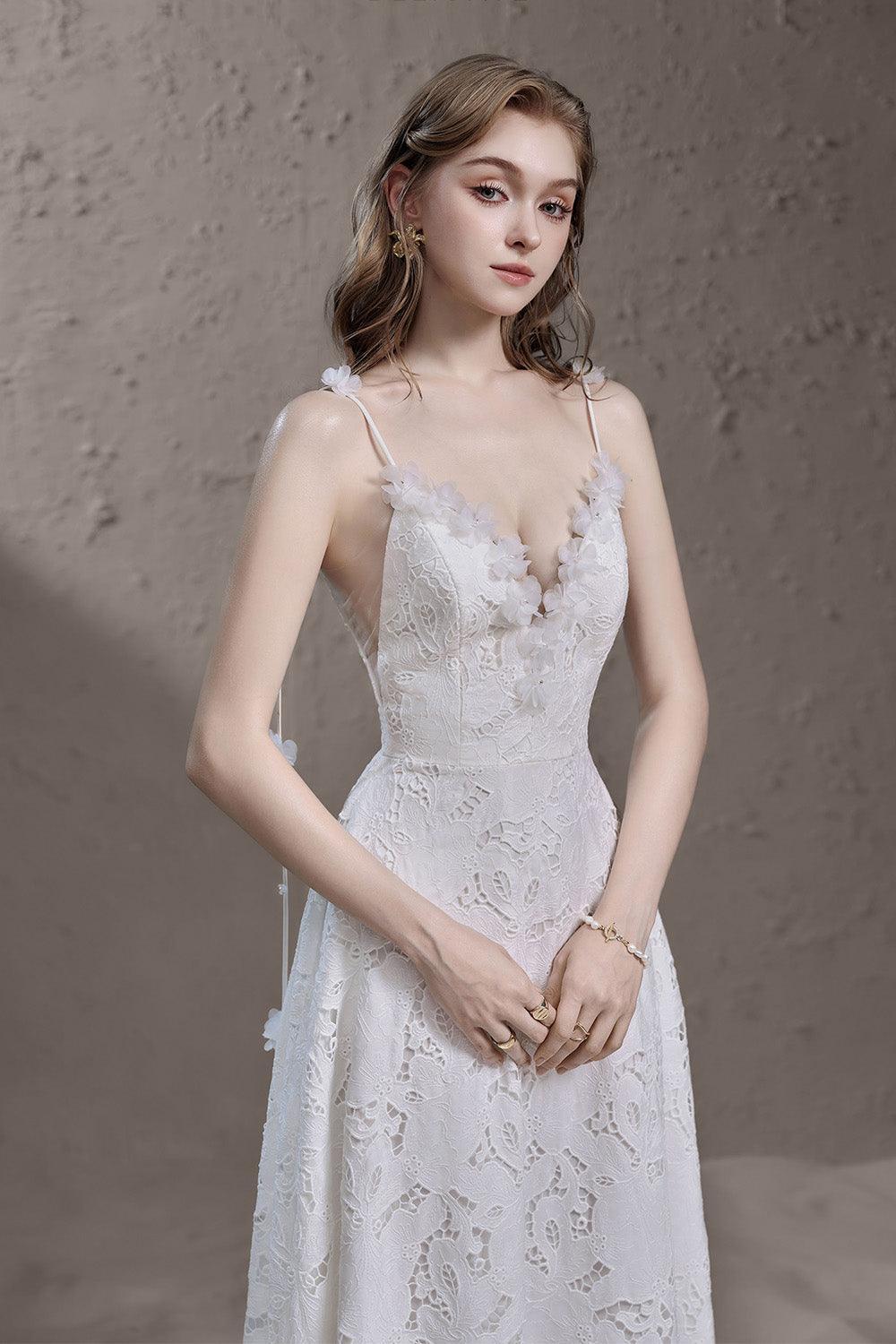 Women's Kendall A-line Plunge Neck Lace Floor Length Dress S/M/L/Customize White MEAN BLVD Women's Kendall A-line Plunge Neck Lace Floor Length Dress S/M/L/Customize White MEAN BLVD