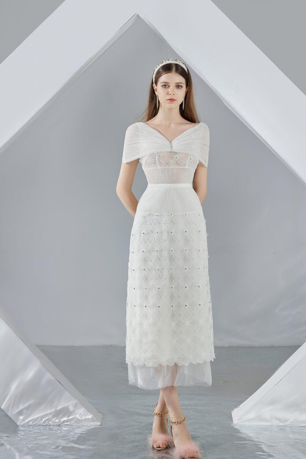 Kenna Straight Cape Sleeved Organza Midi Dress - MEAN BLVD