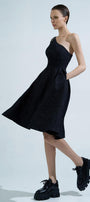Kenzie Fit and Flare One Shoulder Brocade Knee-length Dress - MEAN BLVD