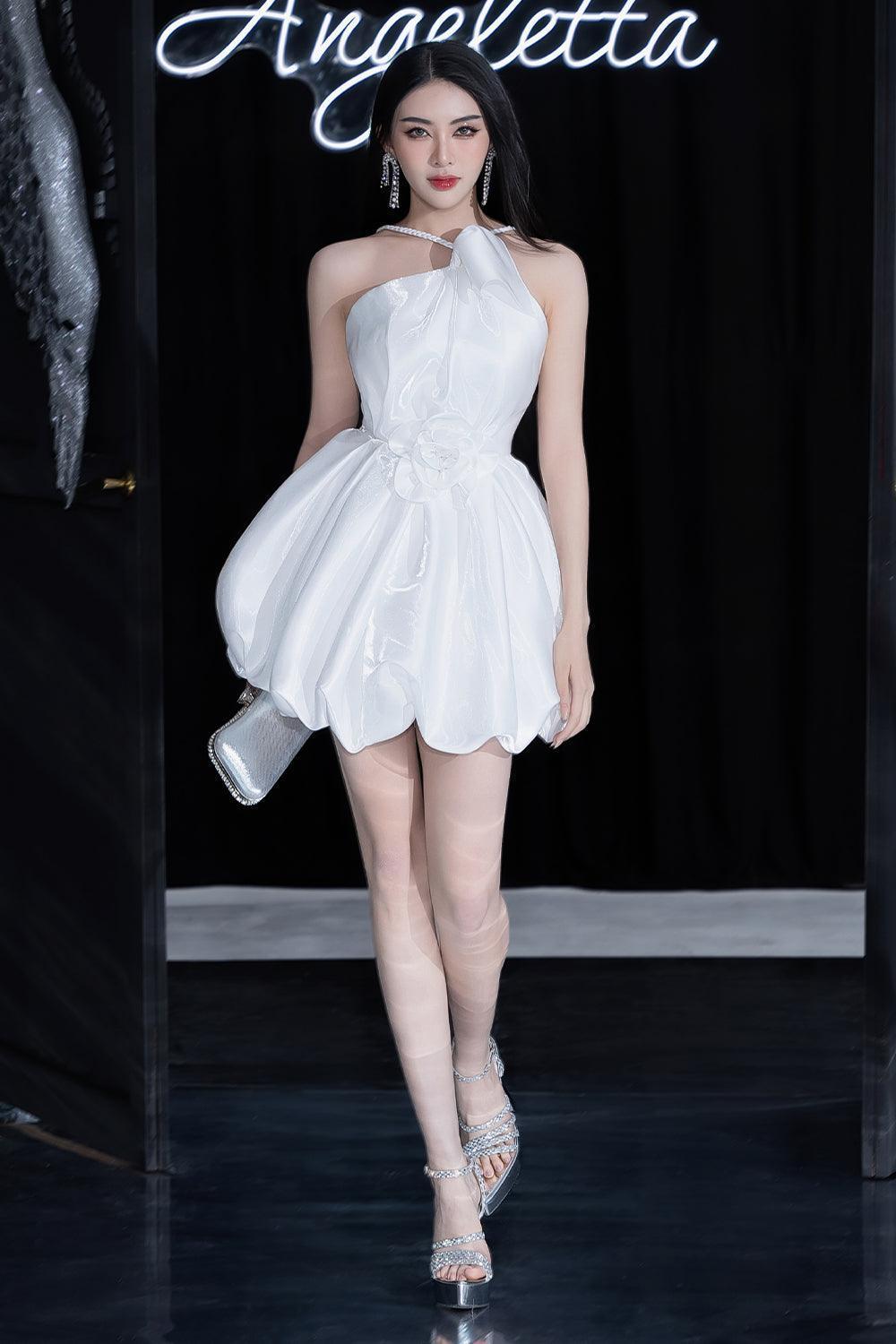 Kery Balloon V-Neck Twinkle Taffeta Mini Dress - MEAN BLVD