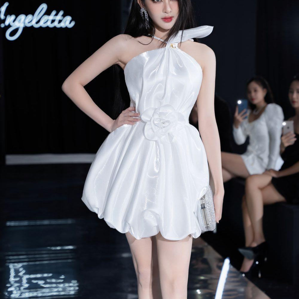 Kery Balloon V-Neck Twinkle Taffeta Mini Dress - MEAN BLVD