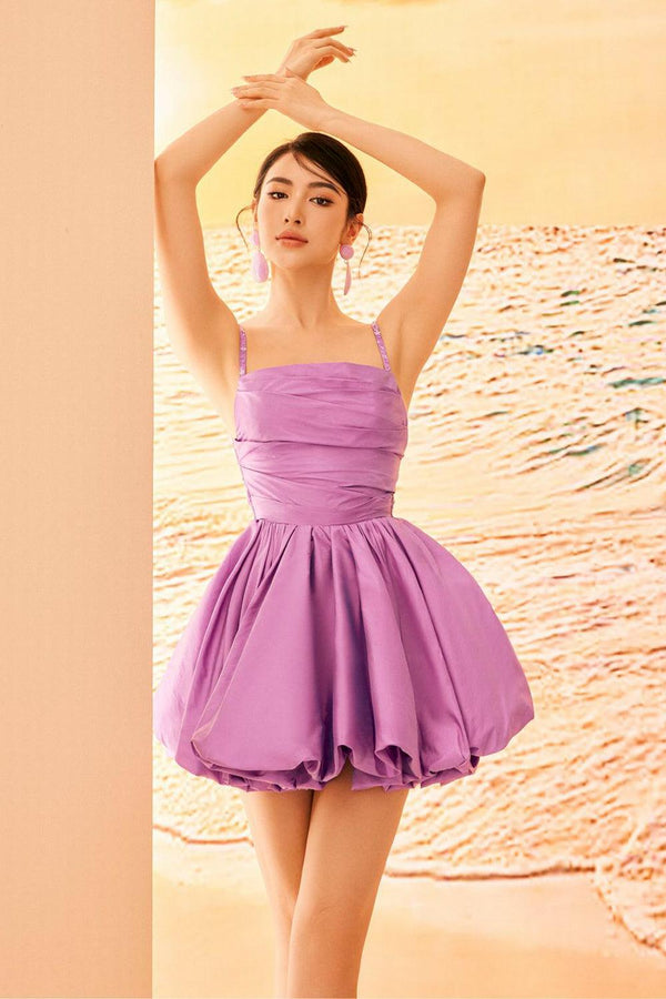 Keyla Bubble/Balloon Strappy Taffeta Silk Mini Dress - MEAN BLVD