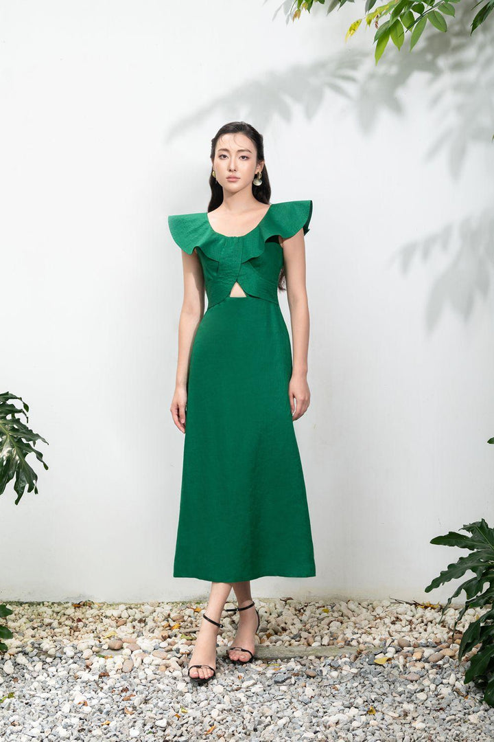 Keziah A-line Scoop Neck Linen Midi Dress - MEAN BLVD