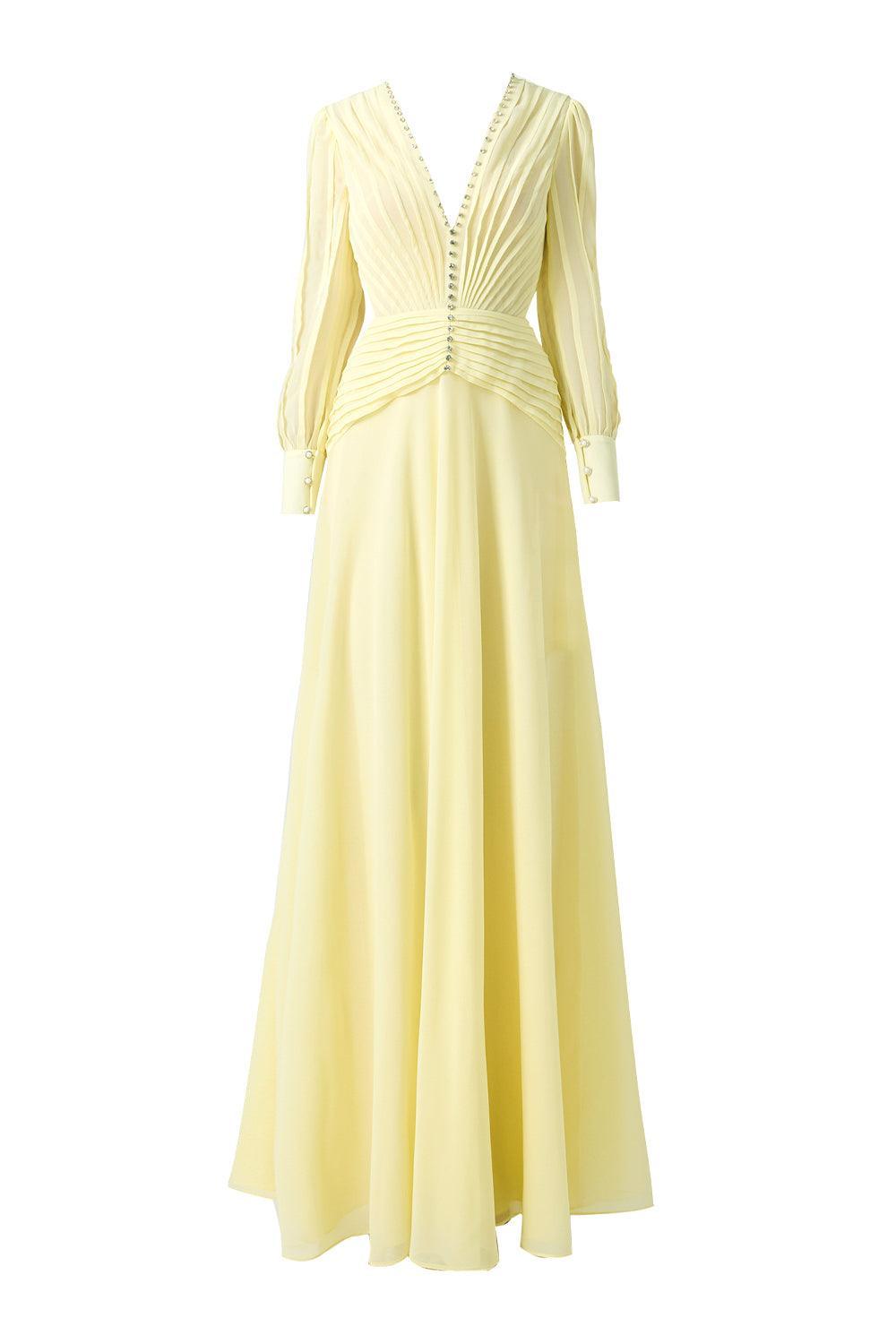 Khalil A-line Cuff Sleeved Chiffon Floor Length Dress - MEAN BLVD