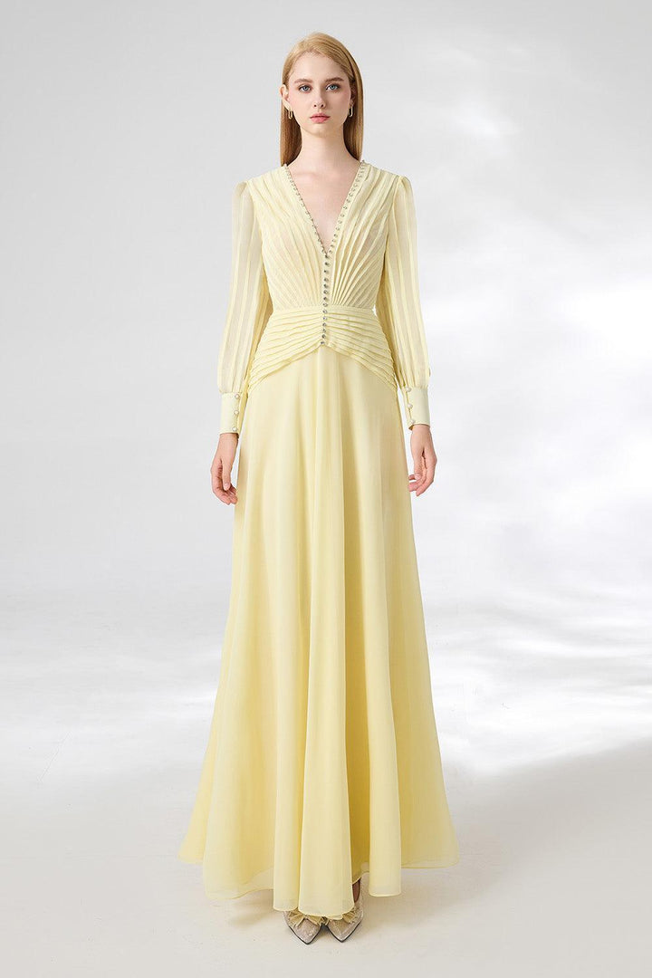 Khalil A-line Cuff Sleeved Chiffon Floor Length Dress - MEAN BLVD