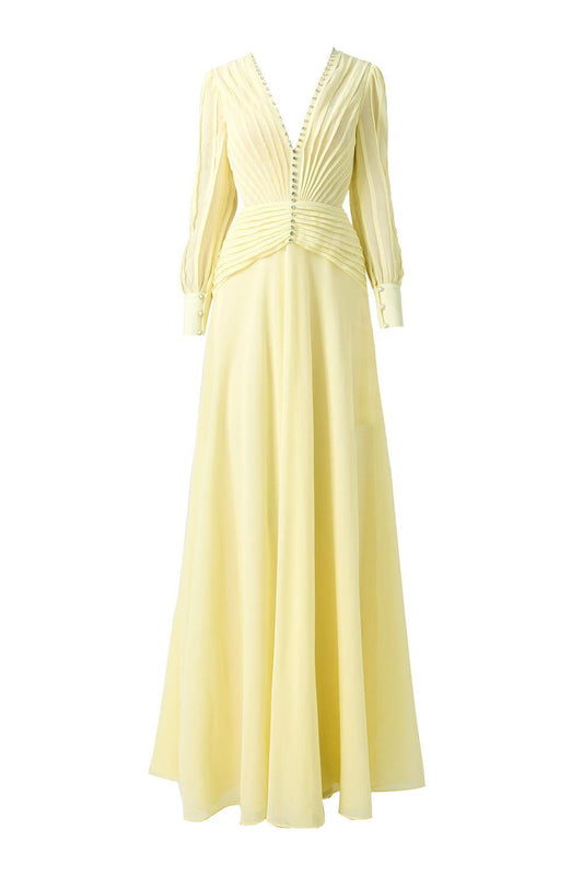 Khalil A-line Cuff Sleeved Chiffon Floor Length Dress - MEAN BLVD