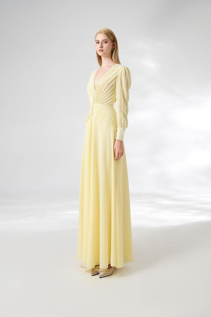 Khalil A-line Cuff Sleeved Chiffon Floor Length Dress - MEAN BLVD