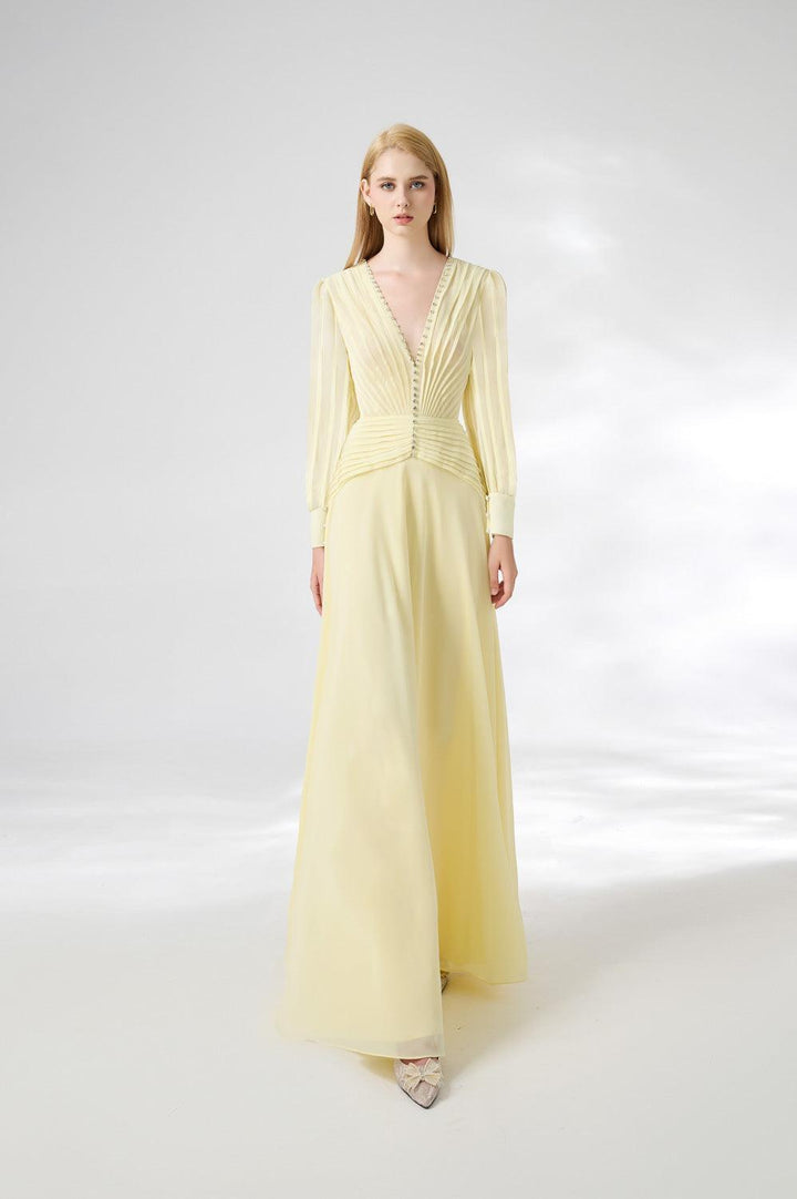 Khalil A-line Cuff Sleeved Chiffon Floor Length Dress - MEAN BLVD