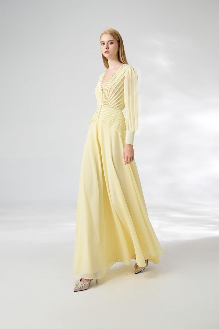 Khalil A-line Cuff Sleeved Chiffon Floor Length Dress - MEAN BLVD