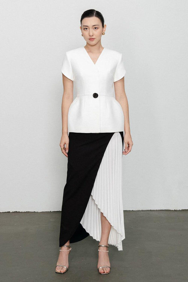 Khloe Asymmetric Side Pleated Wool Ankle Length Skirt - MEAN BLVD