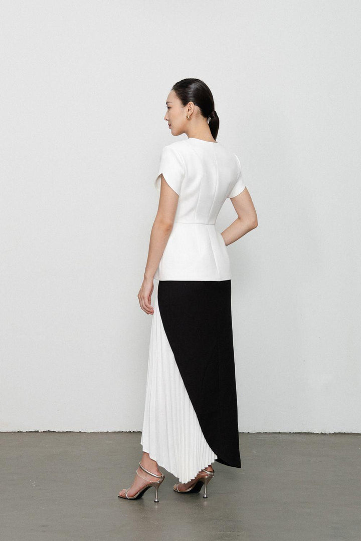 Khloe Asymmetric Side Pleated Wool Ankle Length Skirt - MEAN BLVD