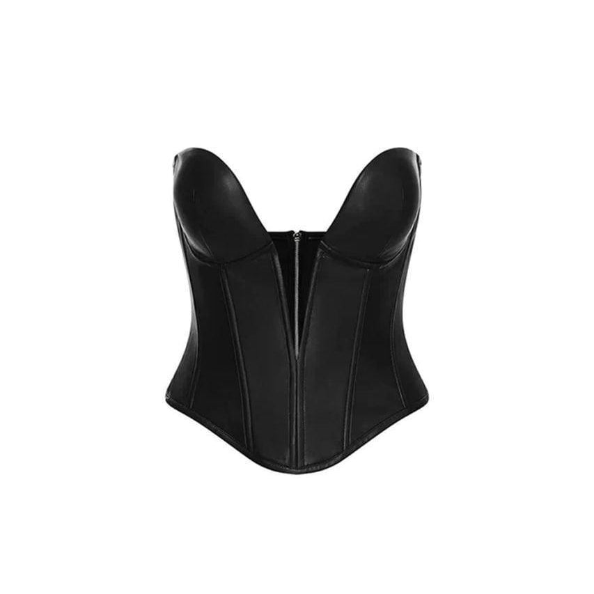 Kiana Cropped Chest Cup Leather Top - MEAN BLVD