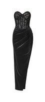 Kiera Asymmetric Draped Velvet Ankle Length Dress - MEAN BLVD