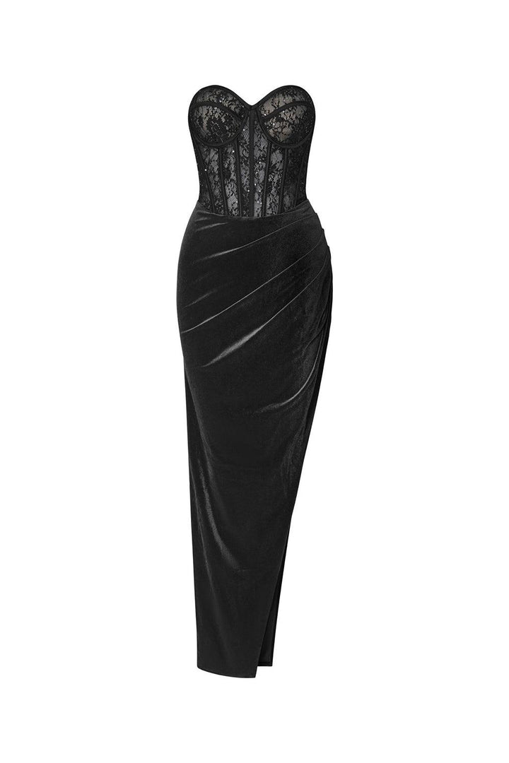 Kiera Asymmetric Draped Velvet Ankle Length Dress - MEAN BLVD